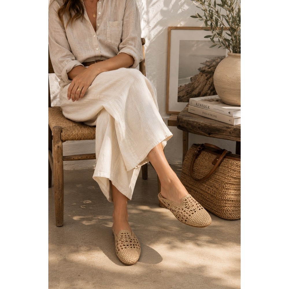 Born Woven Textile Mules Tan Round Toe Slip On Flats Boho Women's Size 6
